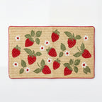 Outdoor Embroidered Strawberry Raffia Lumbar Pillow | 14”×24”