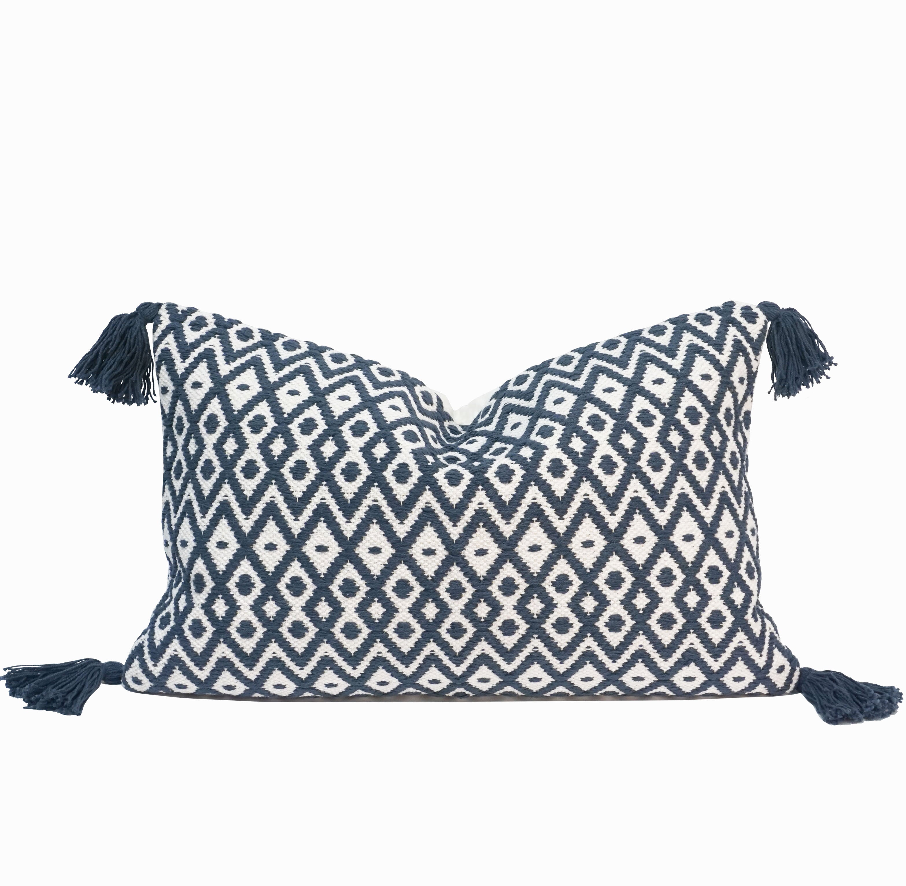 Felix Indian Throw Pillow Cover | Navy/White | 16" x 24"