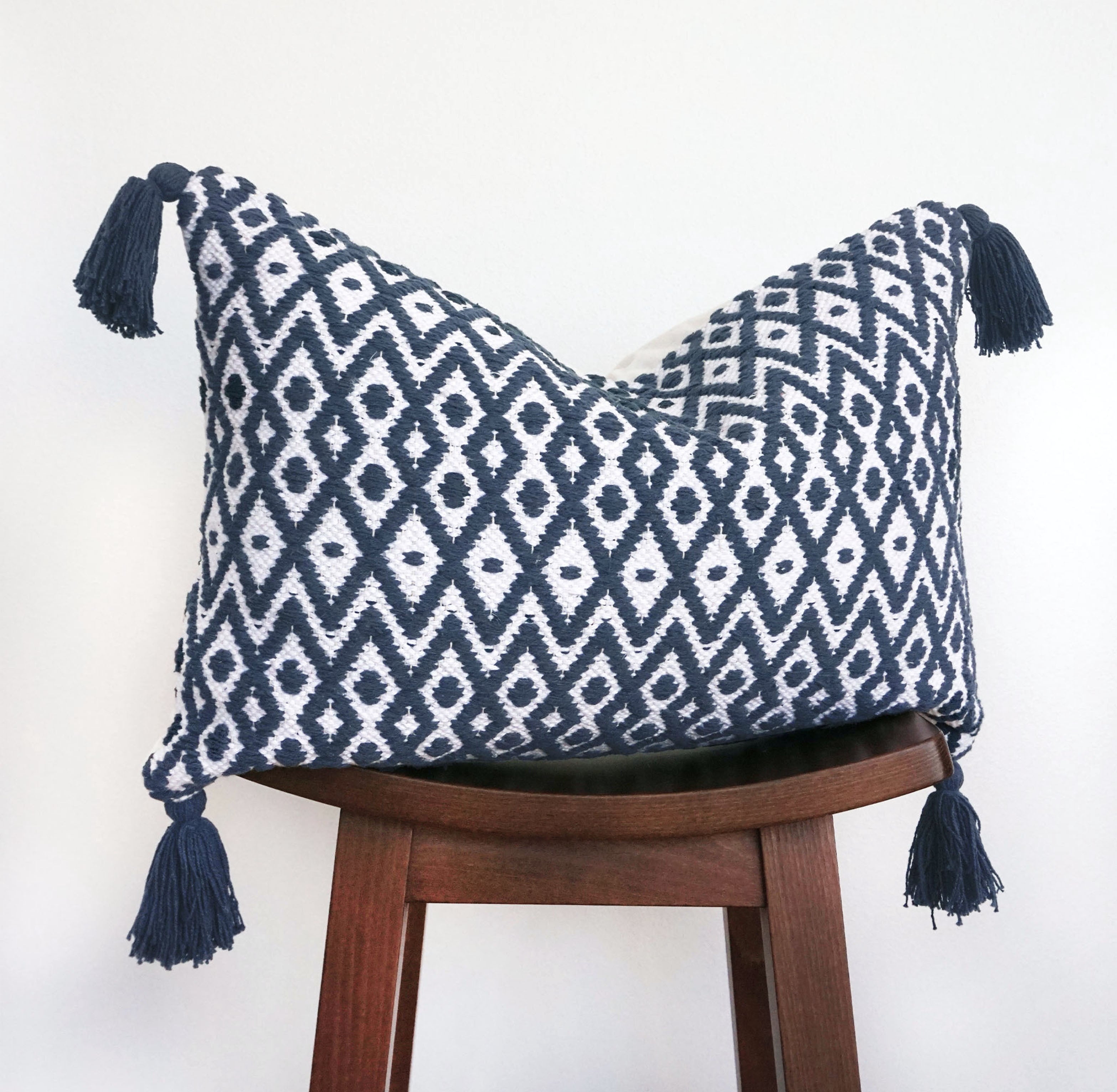 Felix Indian Throw Pillow Cover | Navy/White | 16" x 24"