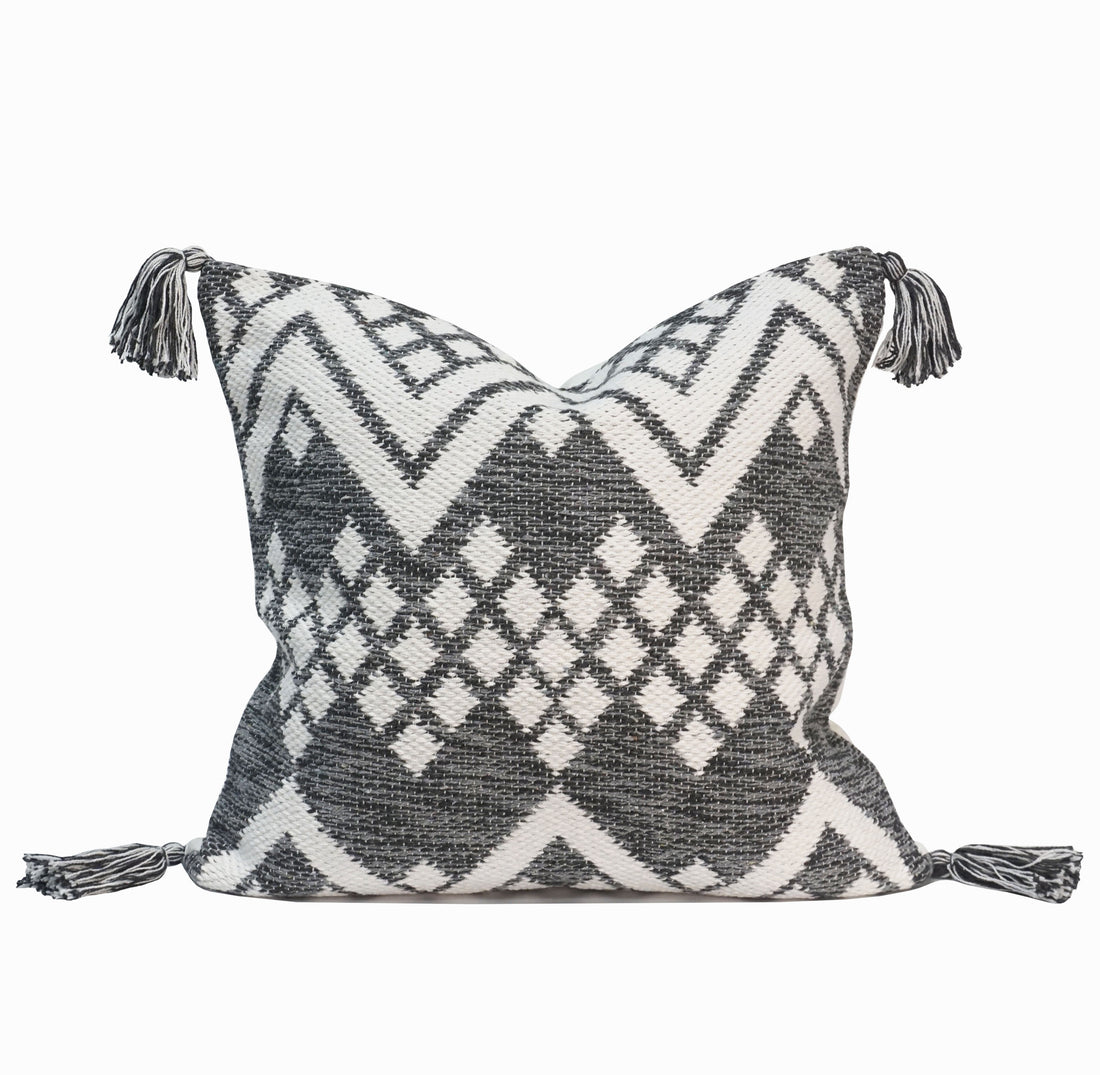 Remy Indian Throw Pillow Cover | Gray/White | 20" x 20"