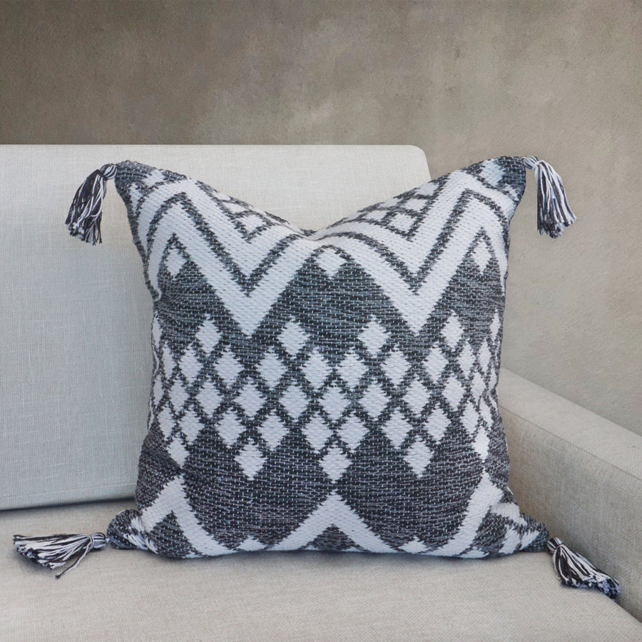 Remy Indian Throw Pillow Cover | Gray/White | 20" x 20"