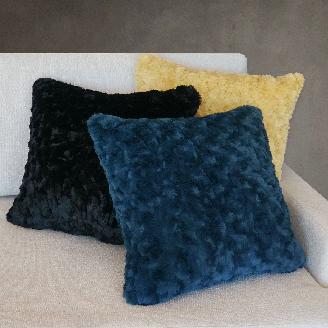 Navy blue store faux fur pillow