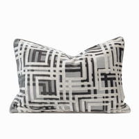 Maze Lumbar Cut Velvet Throw Pillow Cover | Gray | 14" x 20"
