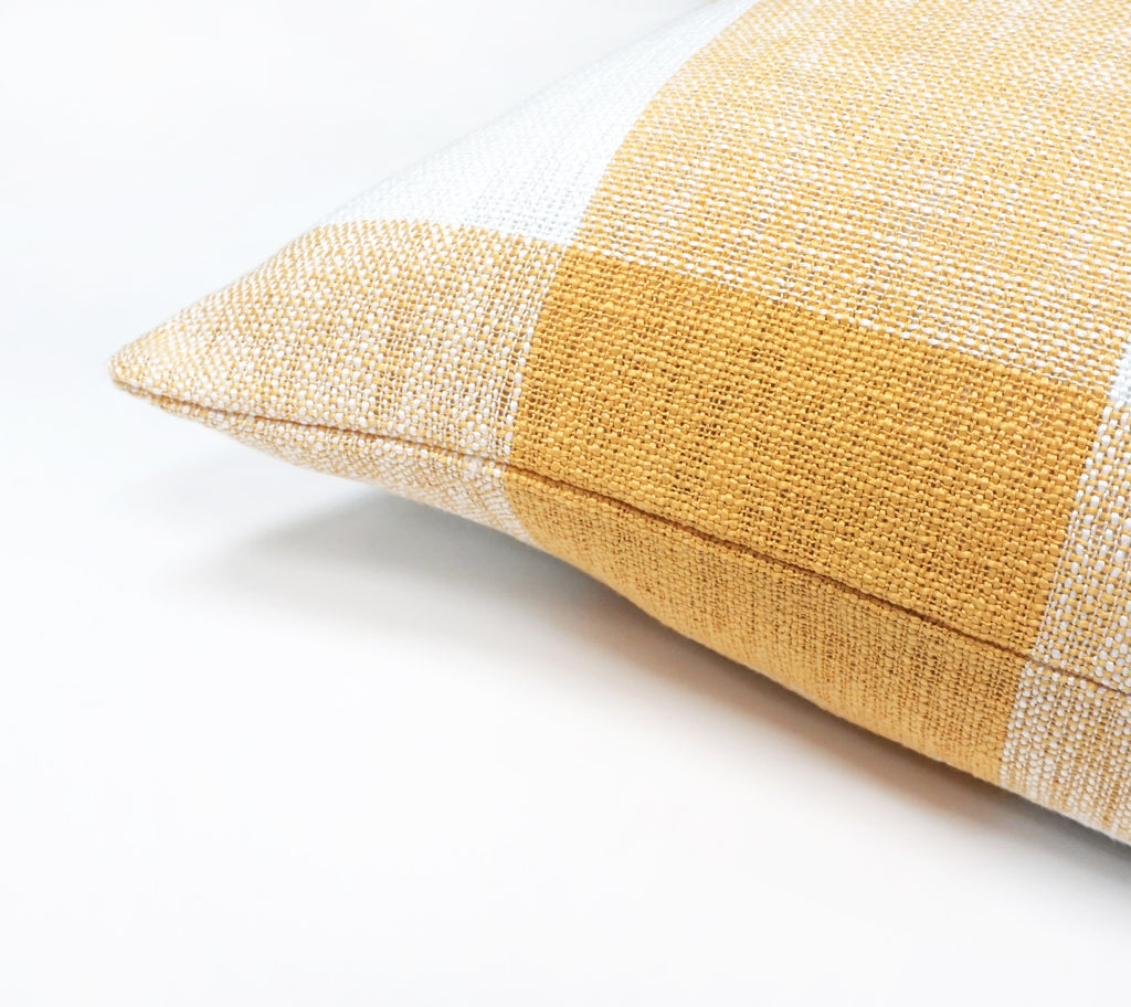 Set of 2 Linen Buffalo Check Throw Pillow Cover | Yellow | 20" x 20"