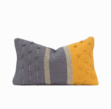 Kahlo Indian Throw Pillow Cover | Grey/Yellow | 12" x 20"