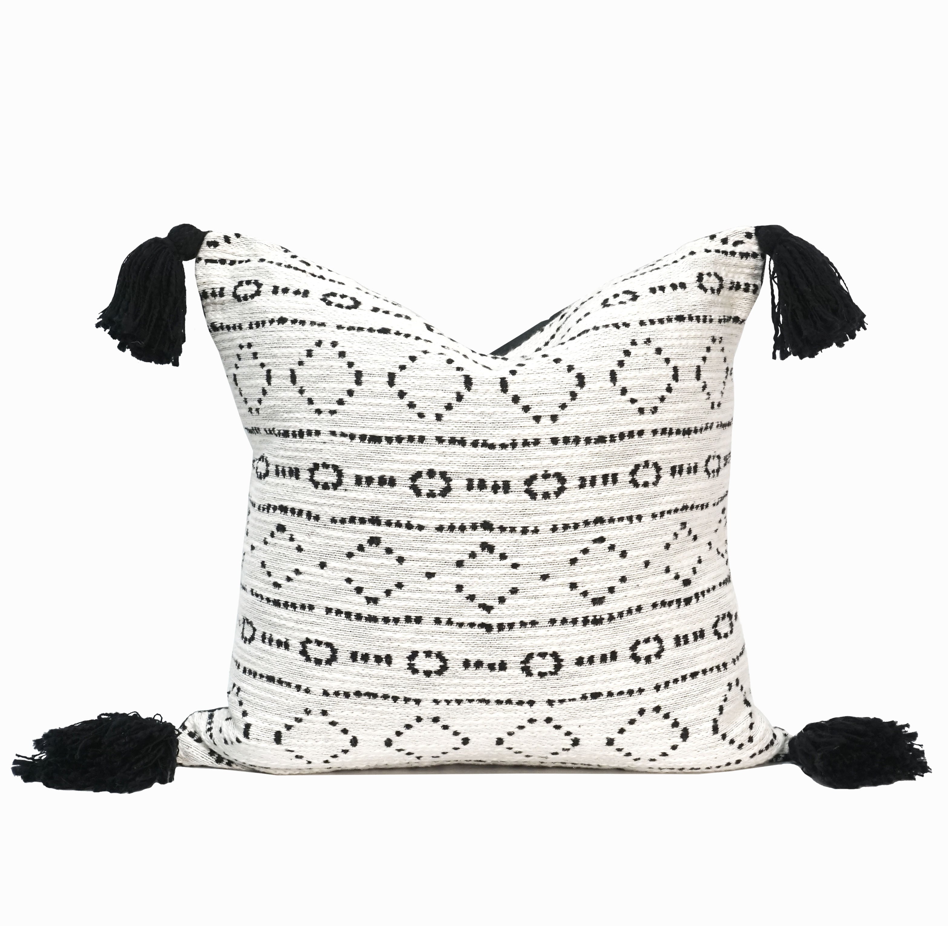 Bali Indian Throw Pillow Cover | White/Black | 18"x 18"