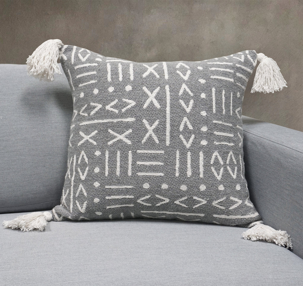 Dahlia Indian Throw Pillow Cover | Silver/White | 18"x 18"
