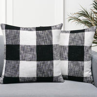 Set of 2 Linen Buffalo Check Throw Pillow Cover | Black/White | 20" x 20"