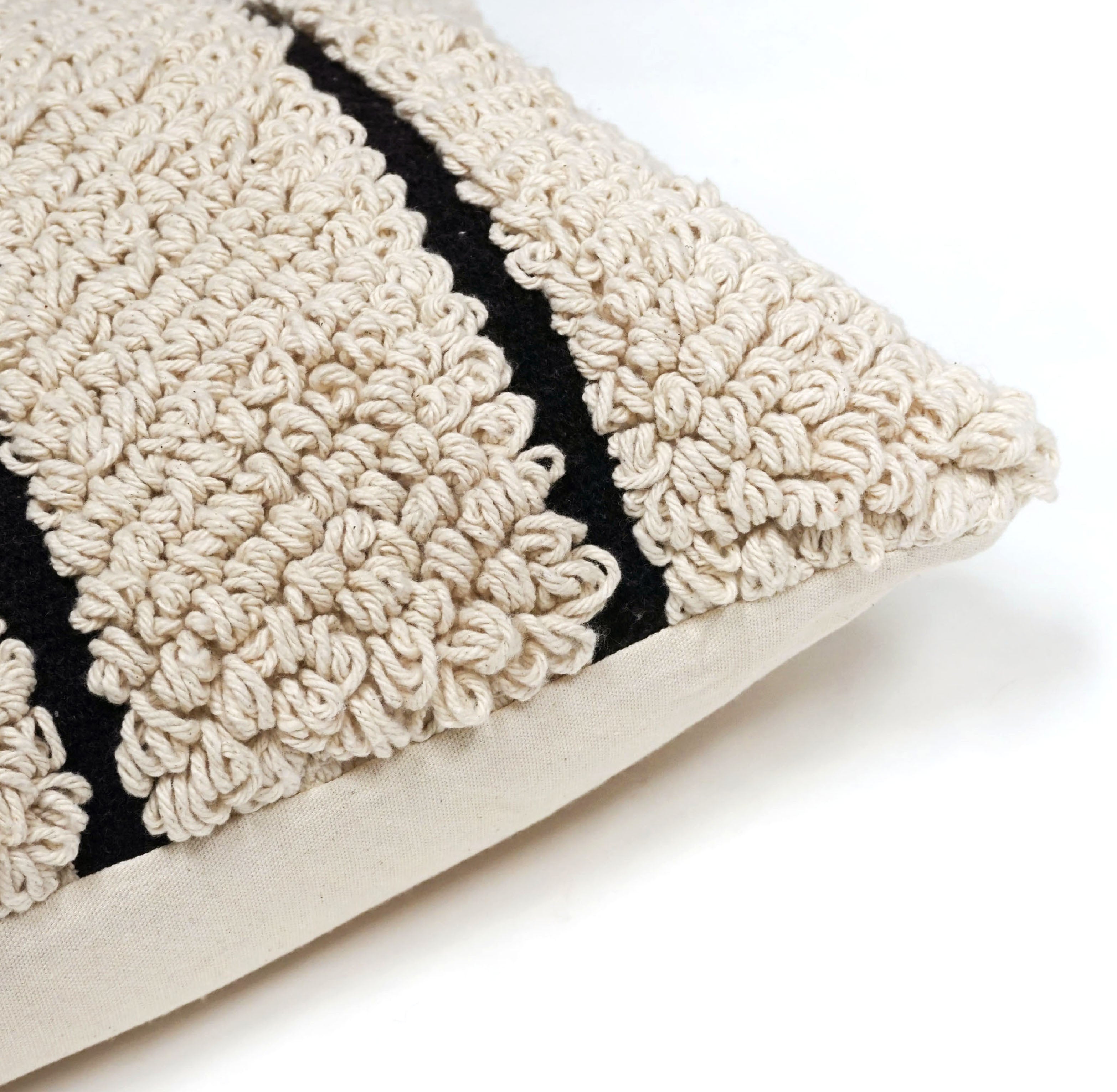 Ezra Indian Throw Pillow Cover | Natural/Black | 16" x 24"