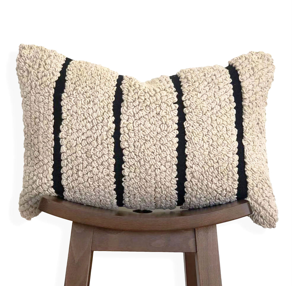 Ezra Indian Throw Pillow Cover | Natural/Black | 16" x 24"
