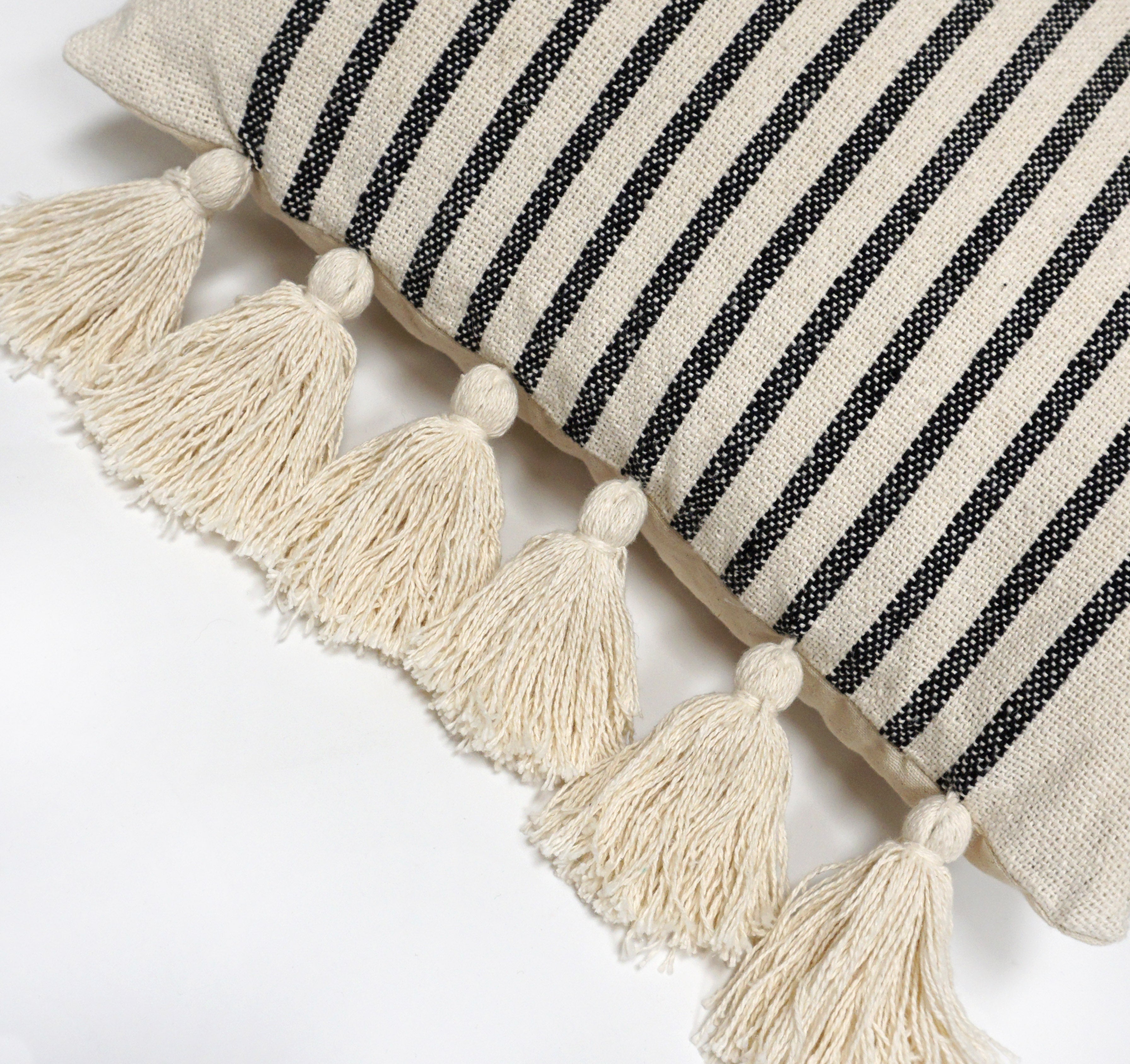 Margo Indian Throw Pillow Cover | Ivory/Black | 18"x 18"