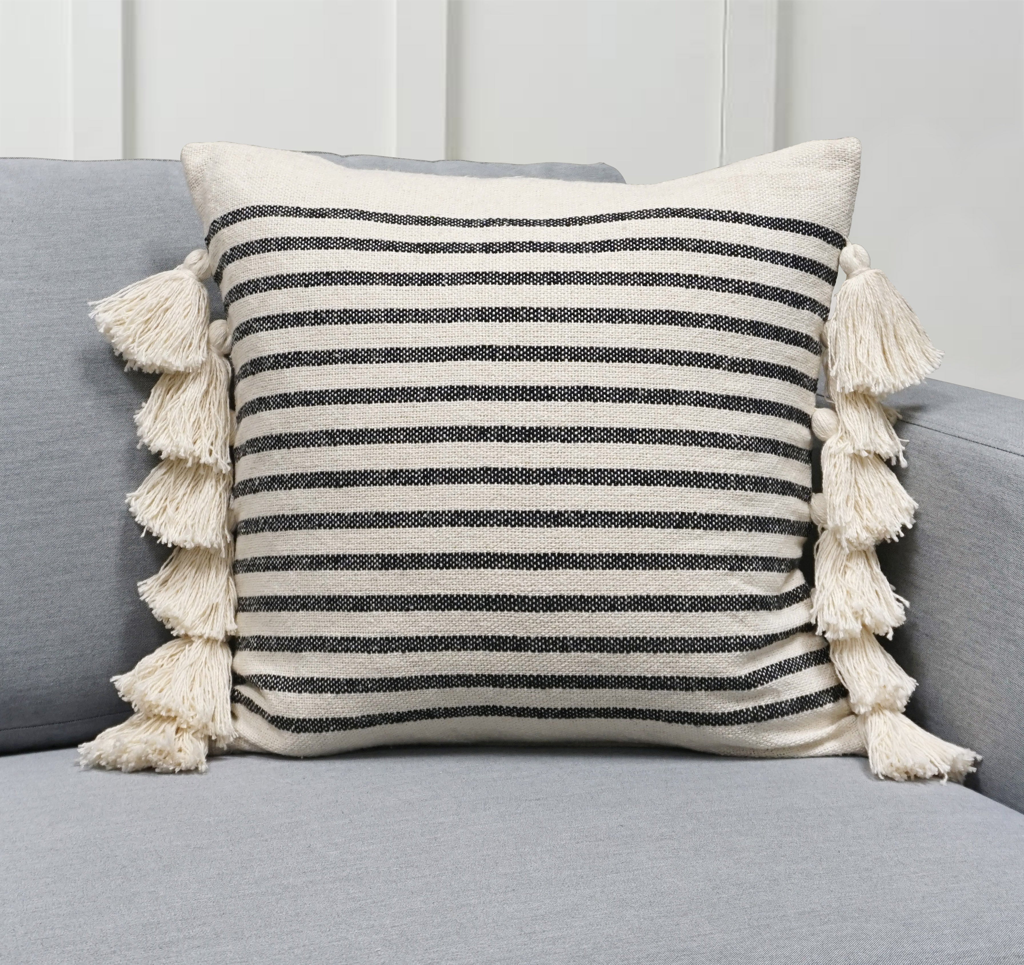 Margo Indian Throw Pillow Cover | Ivory/Black | 18"x 18"
