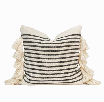 Margo Indian Throw Pillow Cover | Ivory/Black | 18"x 18"
