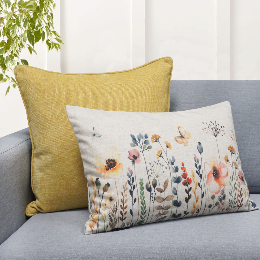 Daisy Floral Print Throw Pillow Cover | Natural | 14" x 20"