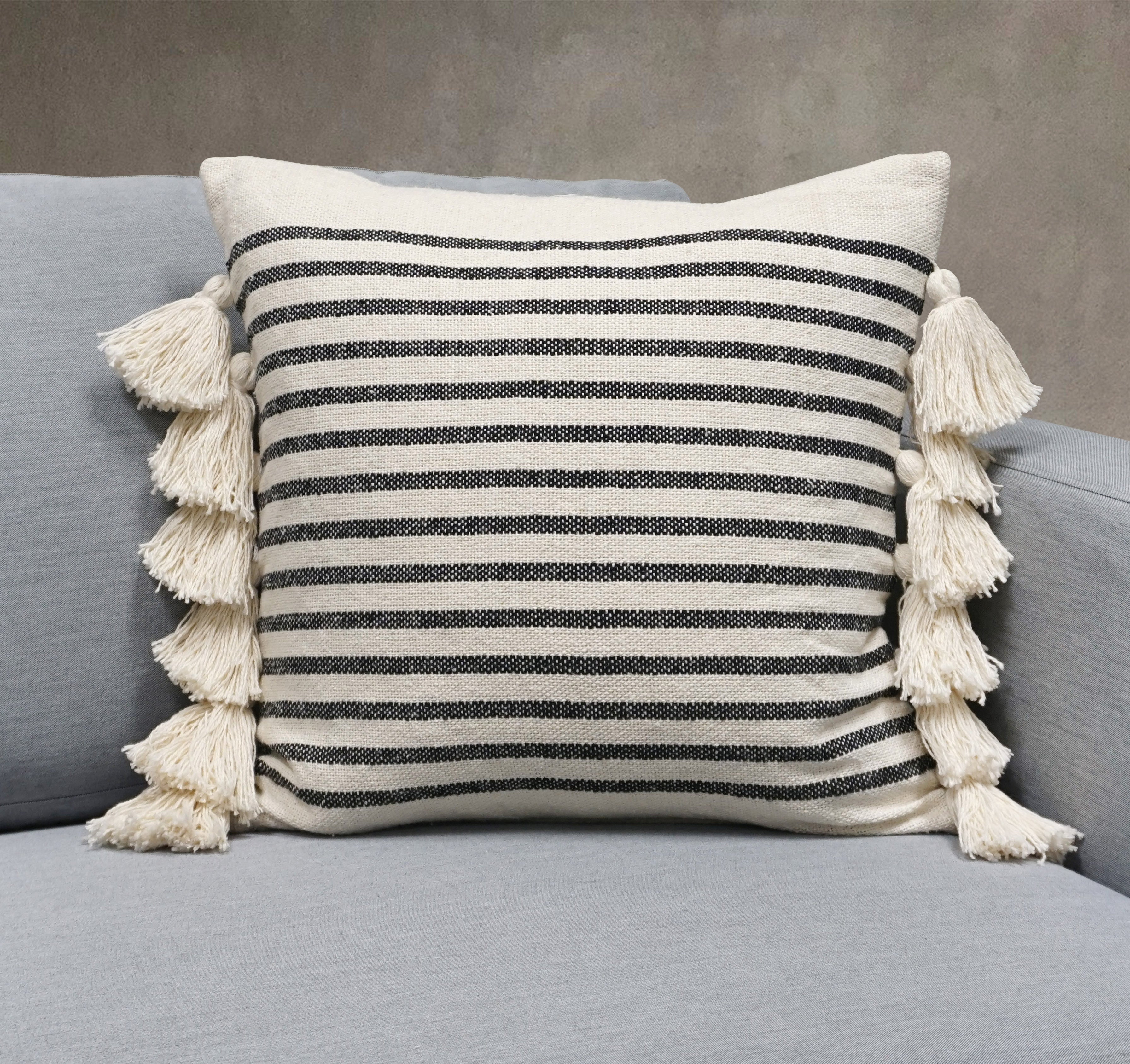 Margo Indian Throw Pillow Cover | Ivory/Black | 18"x 18"