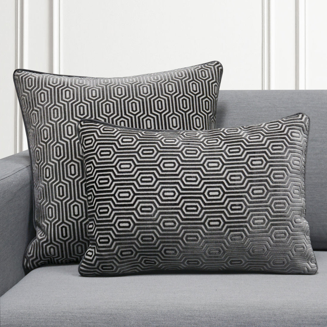 Porter Lumbar Cut Velvet Throw Pillow Cover | Gray | 14" x 20"