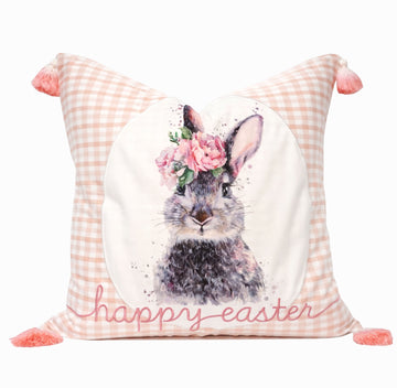Easter Bunny Appliqué Throw Pillow Cover | Pink | 20" x 20"