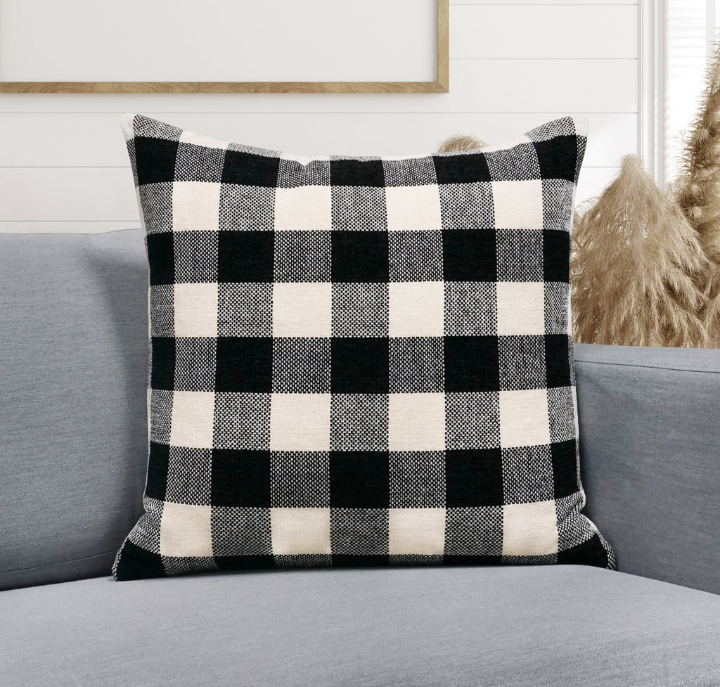 Chenille Buffalo Check Throw Pillow Cover | Black/White | 20" x 20"