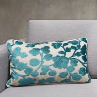 Blossom Lumbar Cut Velvet Throw Pillow Cover | Turquoise | 12" x 20"