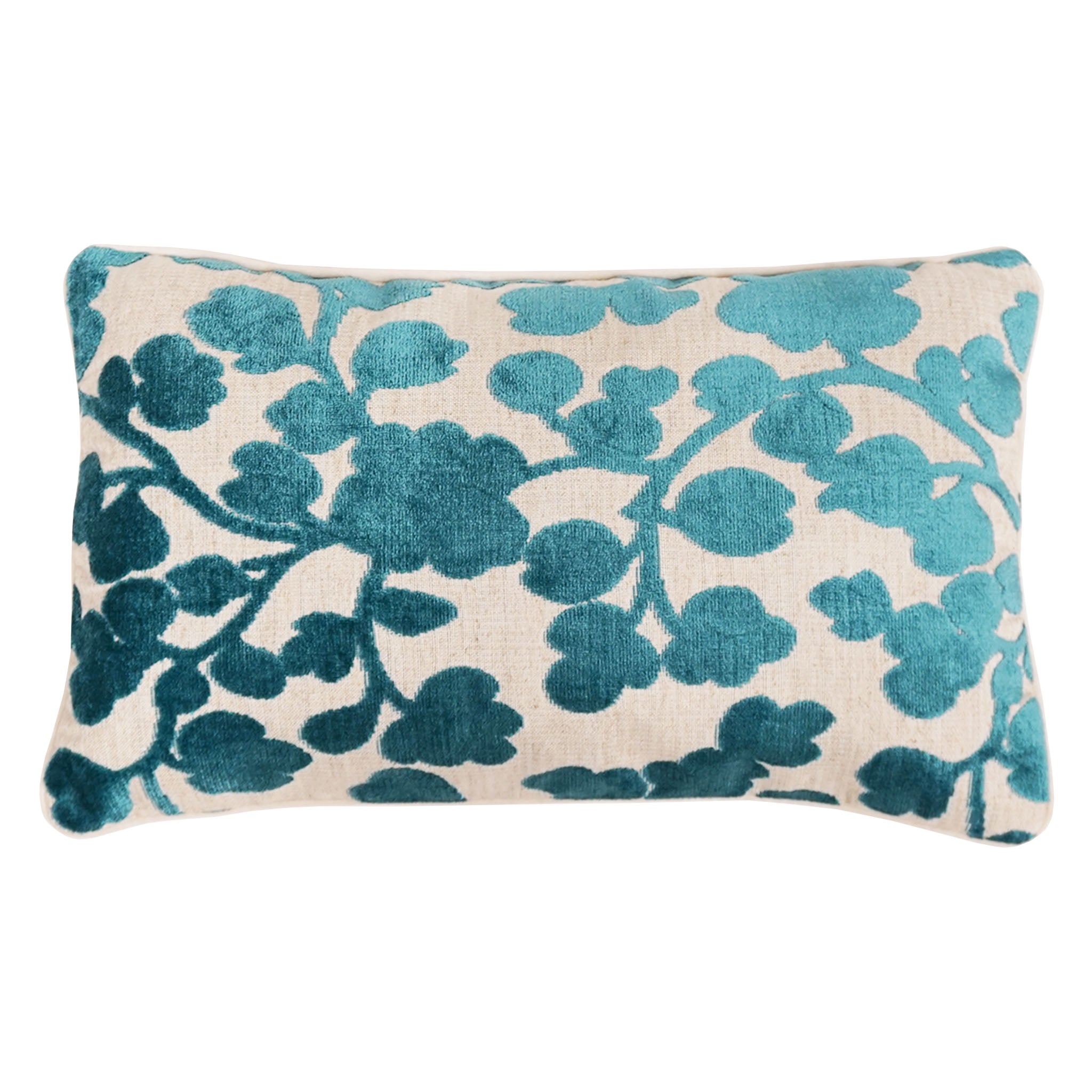 Blossom Lumbar Cut Velvet Throw Pillow Cover | Turquoise | 12" x 20"