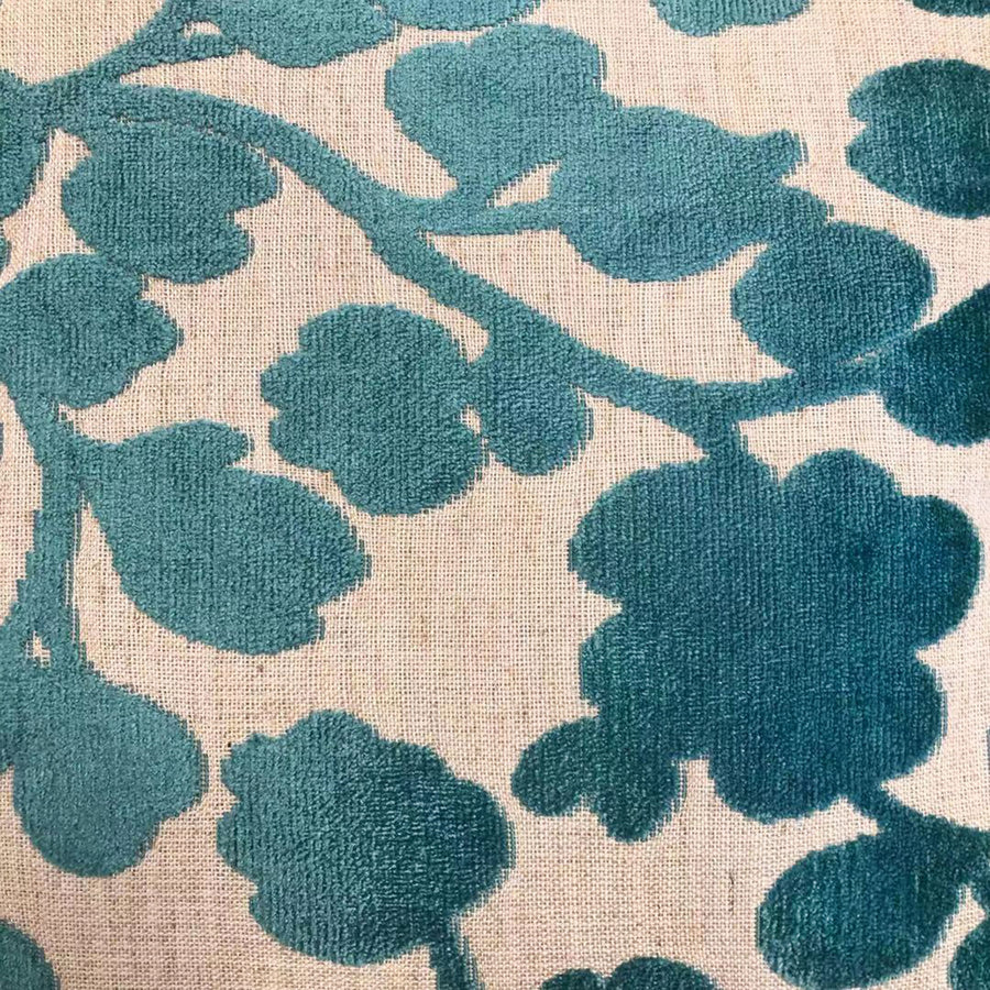 Blossom Cut Velvet Throw Pillow Cover | Turquoise | 20" x 20"