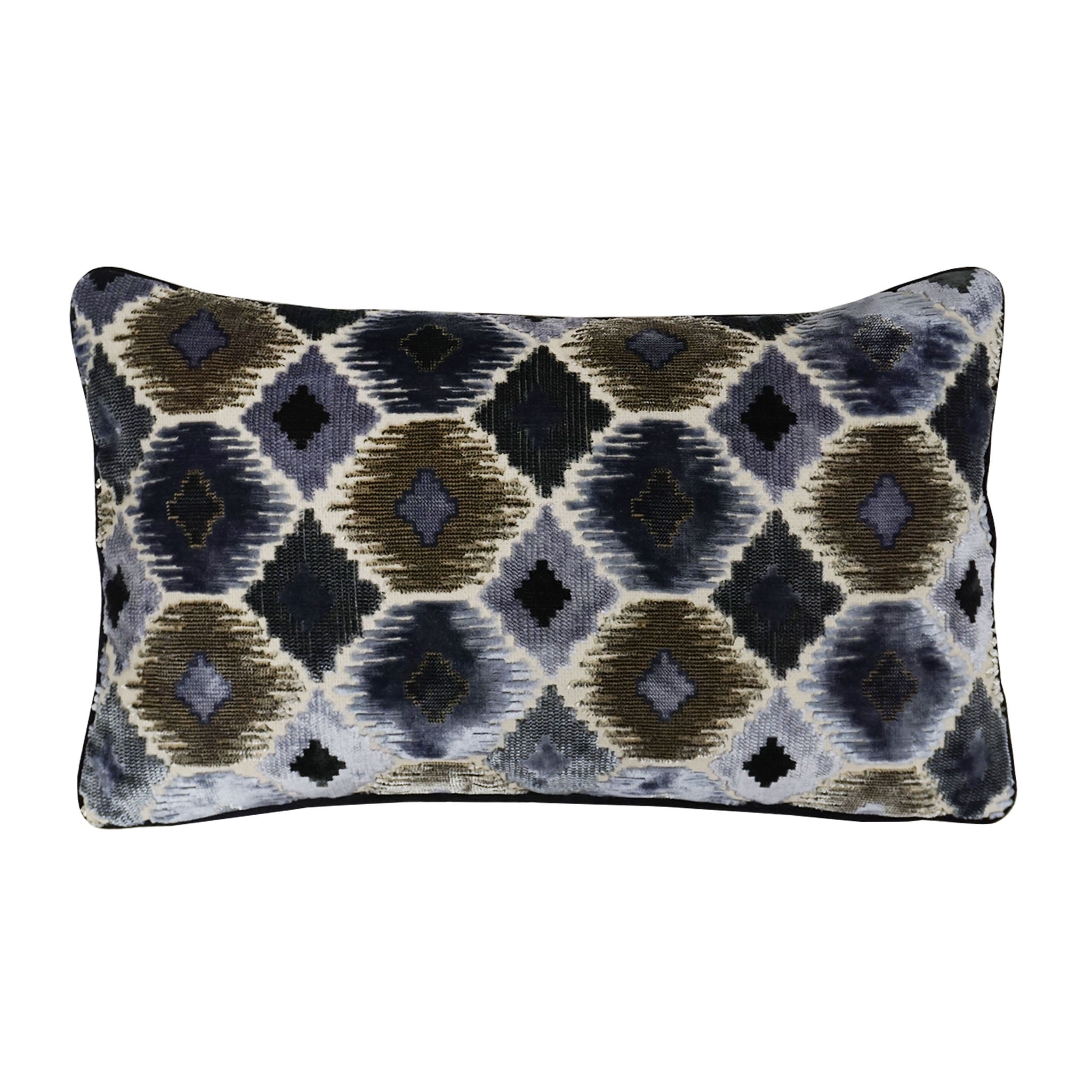 Ikat Lumbar Cut Velvet Throw Pillow Cover | Multi | 12" x 20"