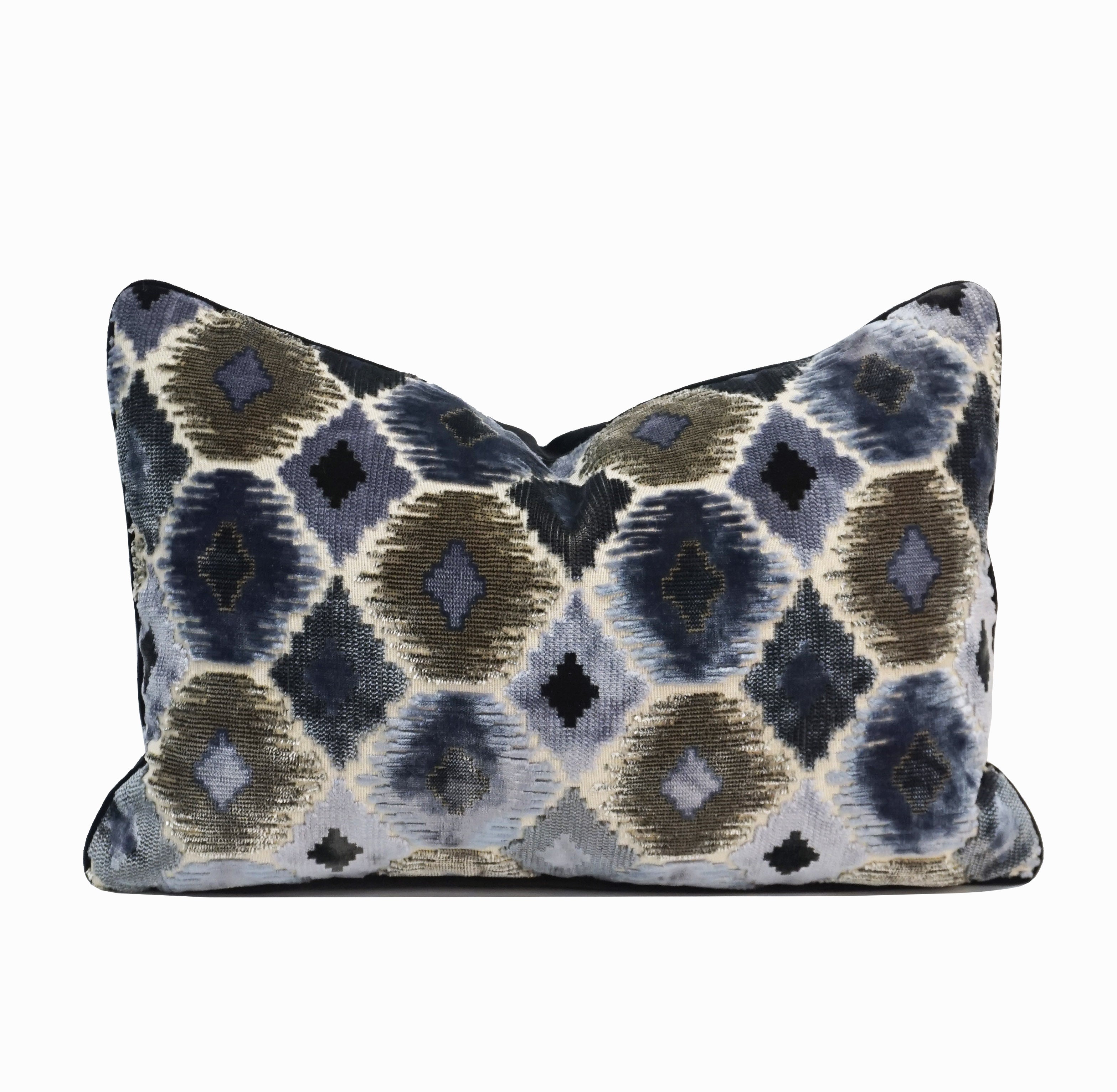 Ikat Lumbar Cut Velvet Throw Pillow Cover | Multi | 12" x 20"