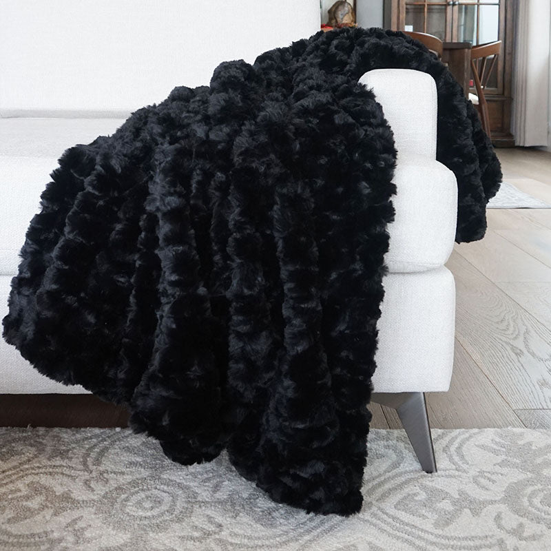 Morgan Faux Fur Throw Blanket | Black | 50" x 60"