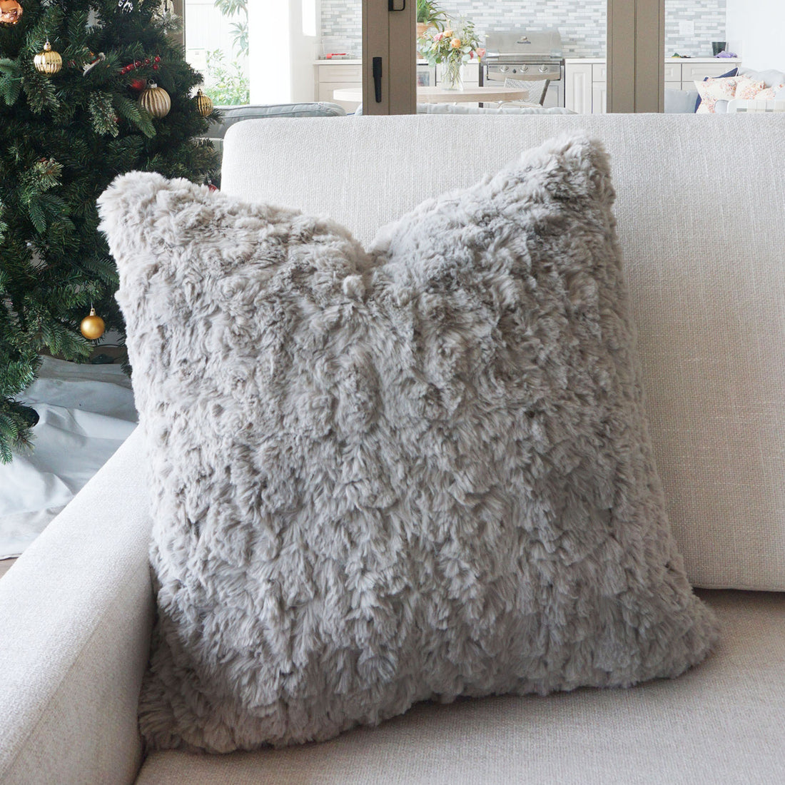 Morgan Faux Fur Throw Pillow | Taupe | 20" x 20"