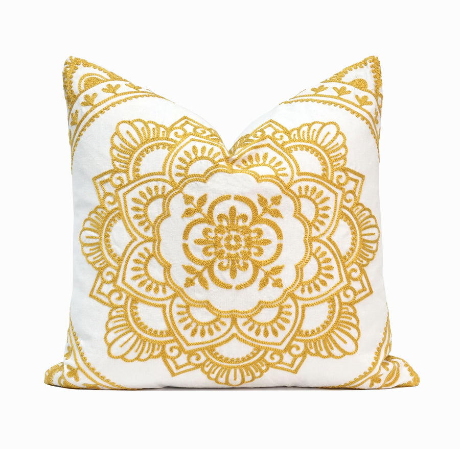 Padma Embroidery Throw Pillow Cover | 20" x 20"