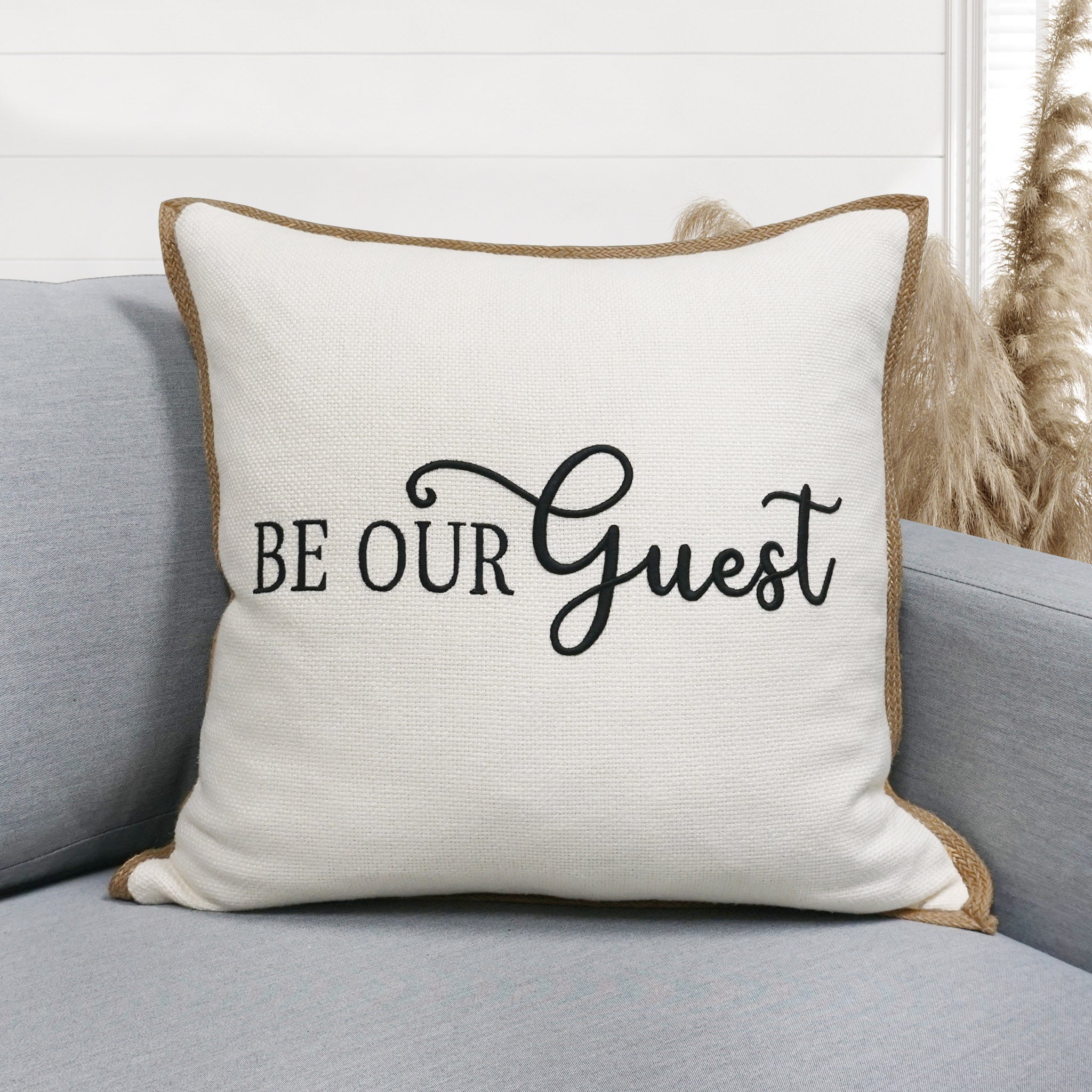 Be Our Guest Throw Pillow Cover | Ivory/Black | 20" x 20"