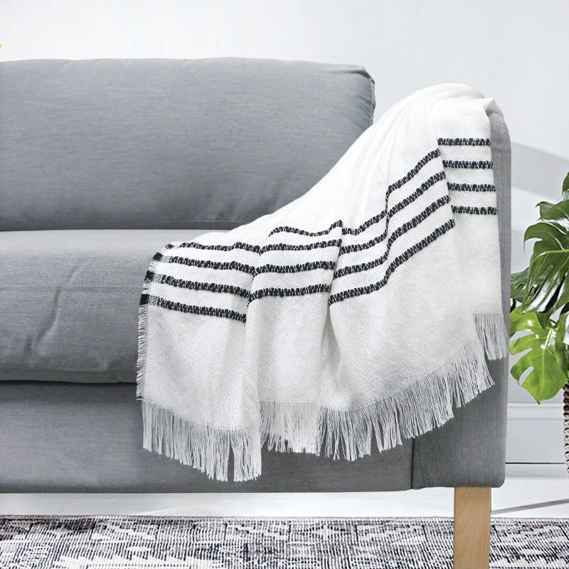 Striped Throw Blanket | White/Black | 50" x 60"