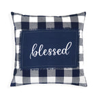 Blessed Applique Buffalo Check Throw Pillow Cover | Navy | 20" x 20"