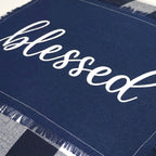 Blessed Applique Buffalo Check Throw Pillow Cover | Navy | 20" x 20"