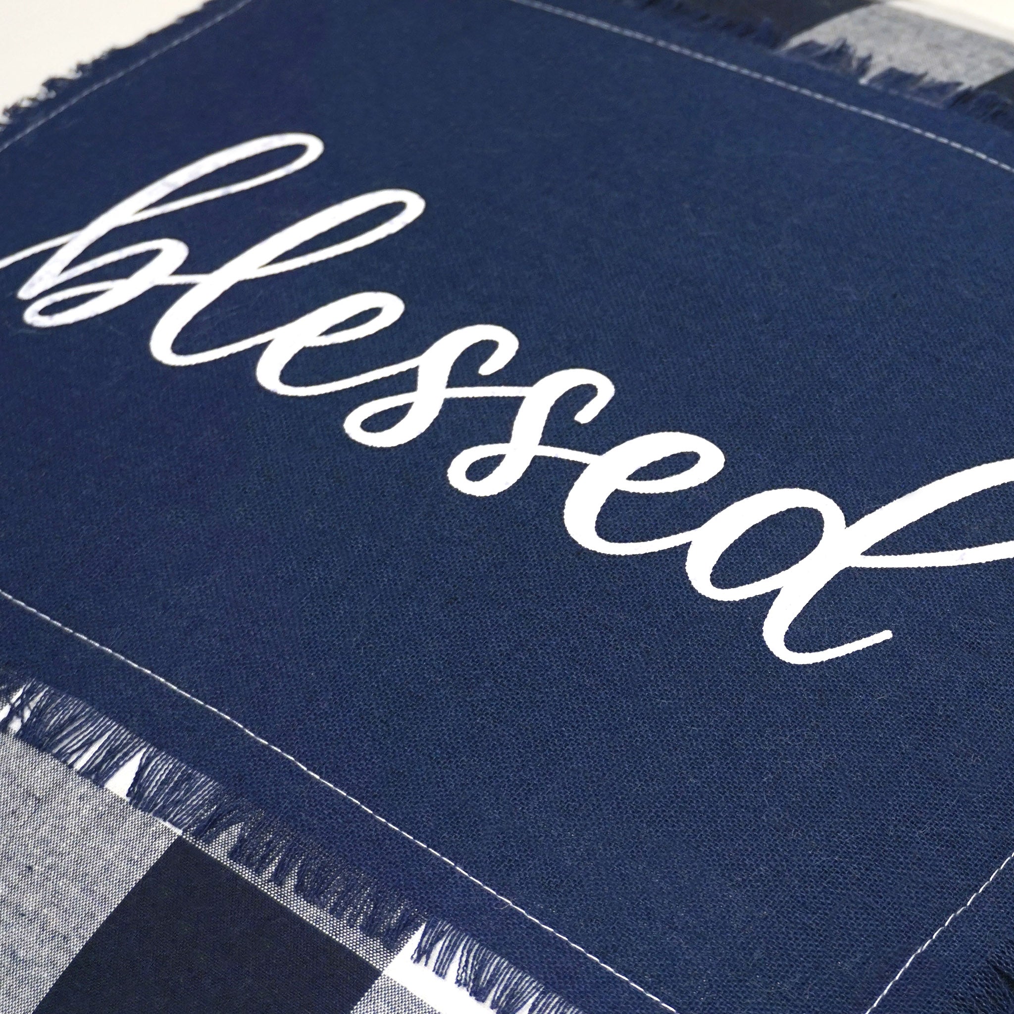 Blessed Applique Buffalo Check Throw Pillow Cover | Navy | 20" x 20"