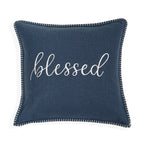 Blessed Whip Stitch Throw Pillow Cover | Navy | 20" x 20"