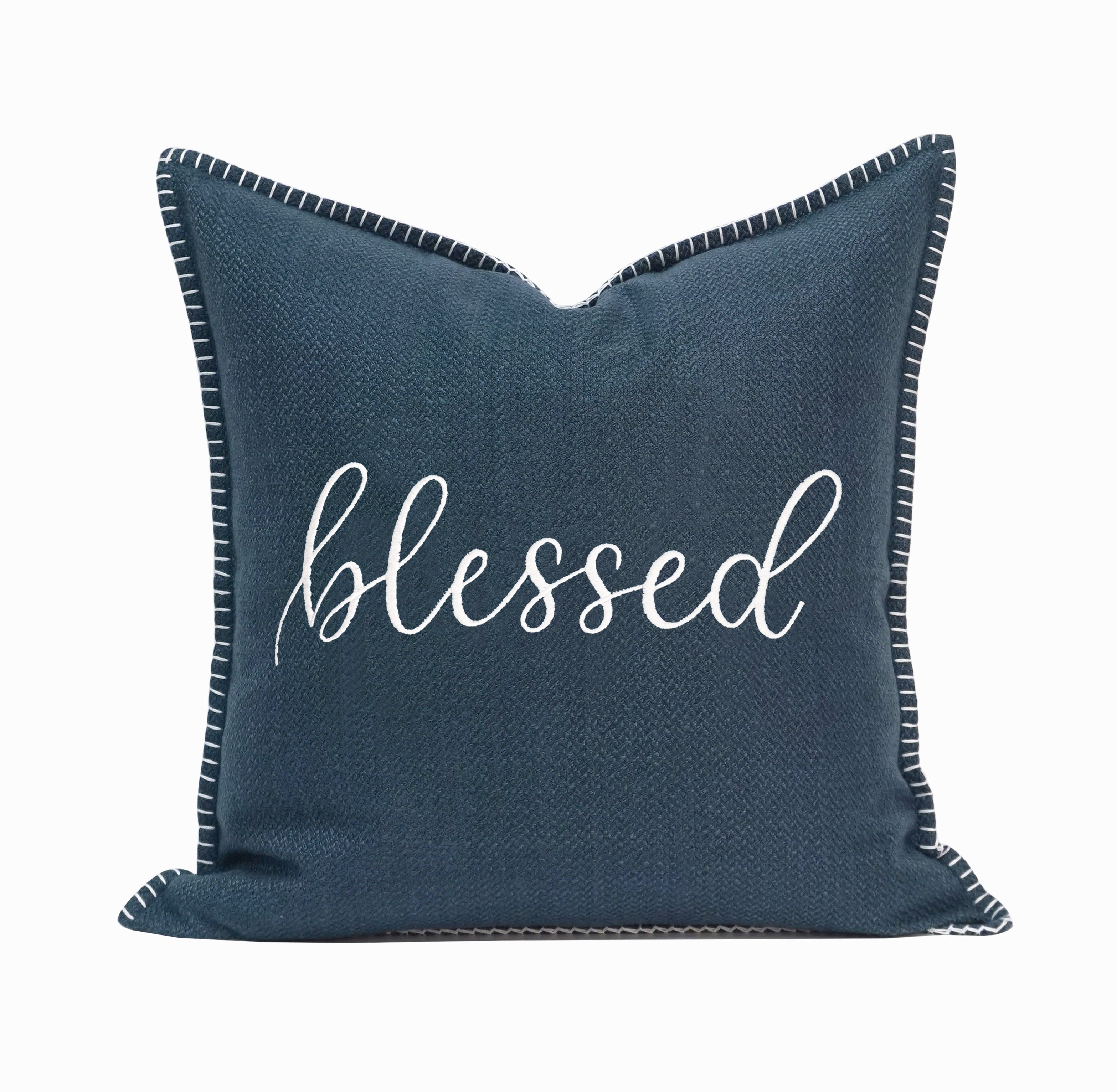 Blessed Whip Stitch Throw Pillow Cover | Navy | 20" x 20"