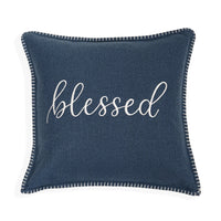 Blessed Whip Stitch Throw Pillow Cover | Navy | 20" x 20"