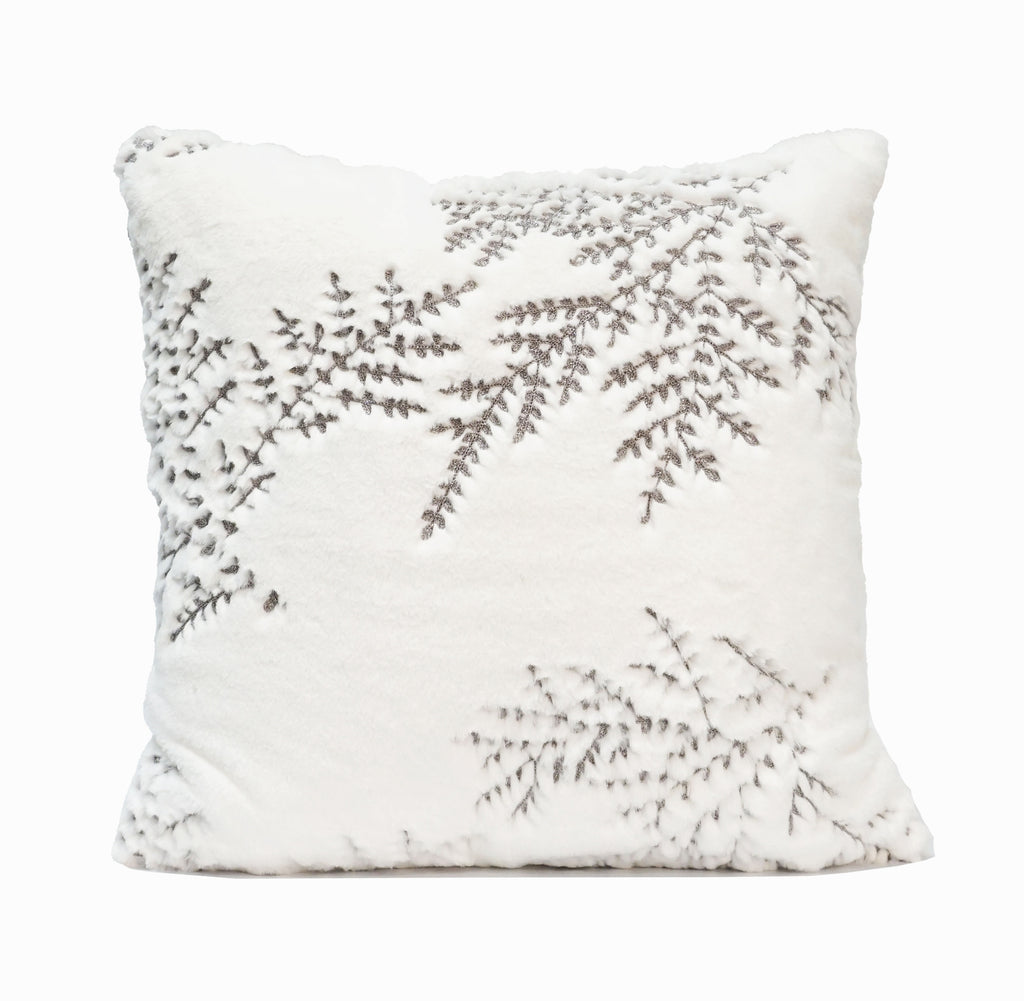 Branch/Leaves Throw Pillow Cover | White/Gray | 20" x 20"