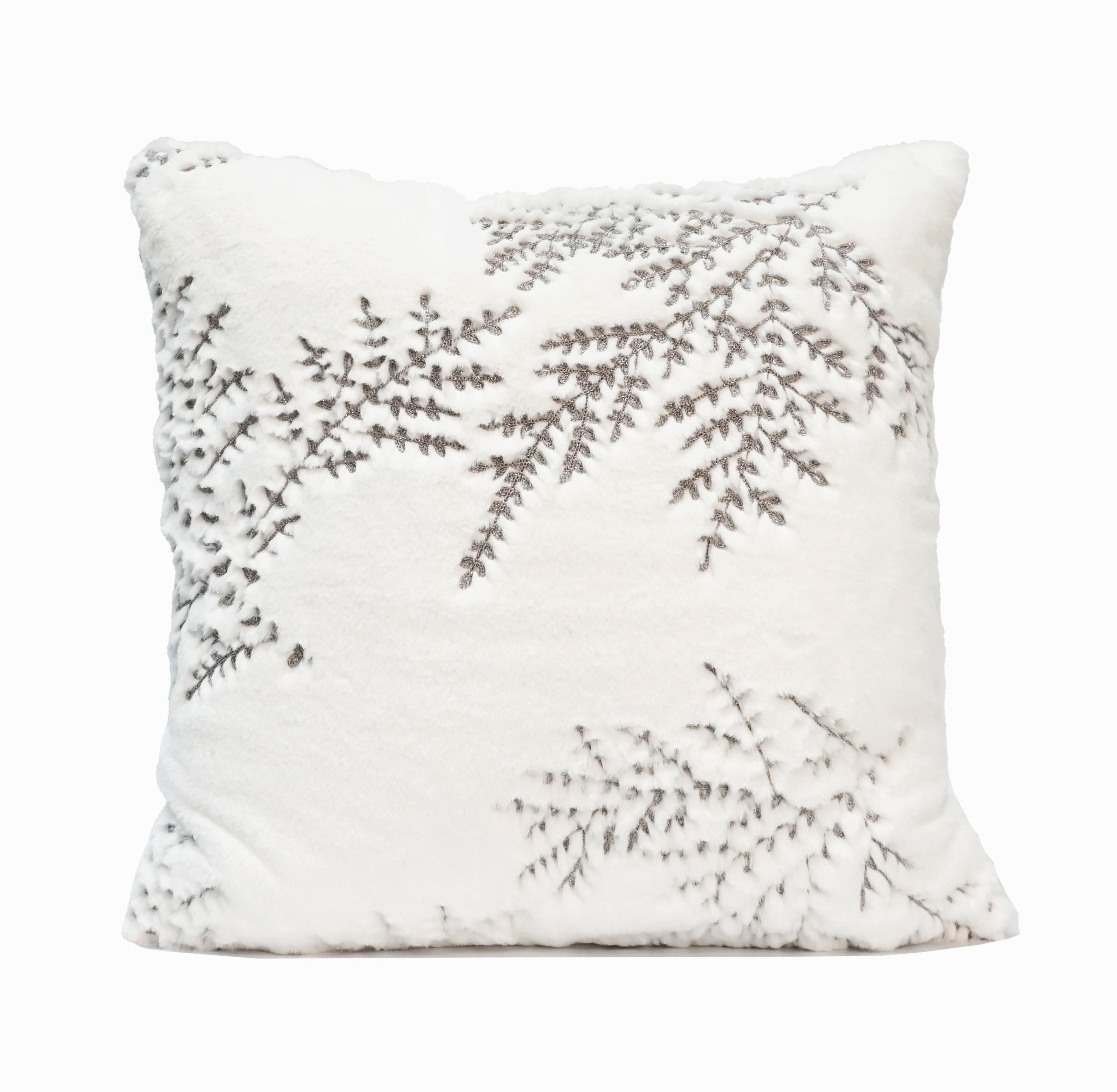 Branch/Leaves Throw Pillow Cover | White/Gray | 20" x 20"