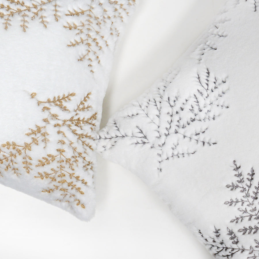 Branch/Leaves Throw Pillow Cover | White/Gray | 20" x 20"