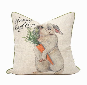 Easter Bunny Carrot Print Throw Pillow Cover | Natural | 20" x 20"