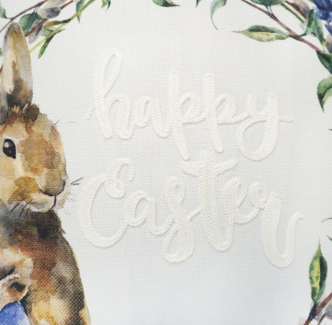 Easter Bunny Wreath Throw Pillow Cover | Multi | 20" x 20"