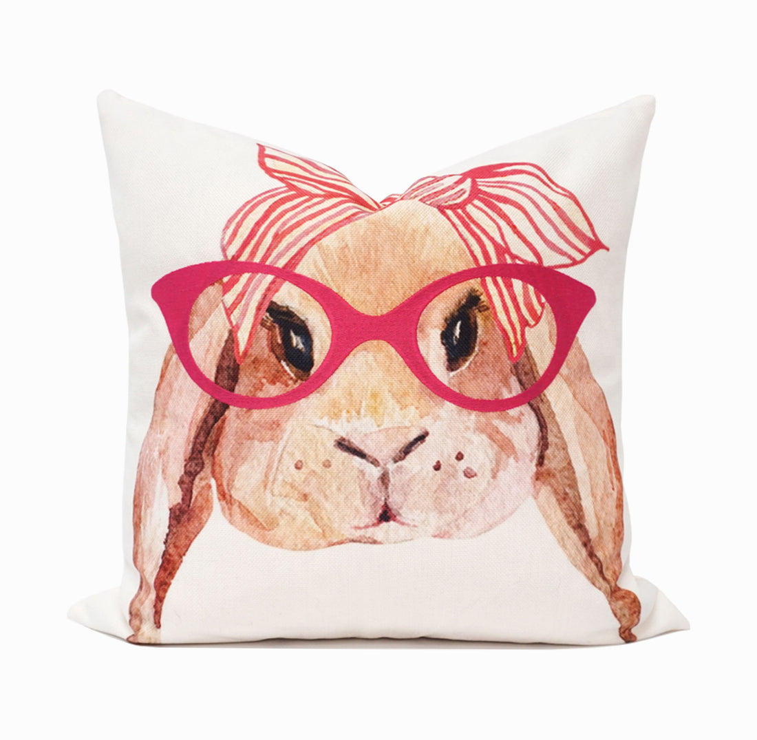 Easter Bunny Glasses Throw Pillow Cover | Pink | 20" x 20"