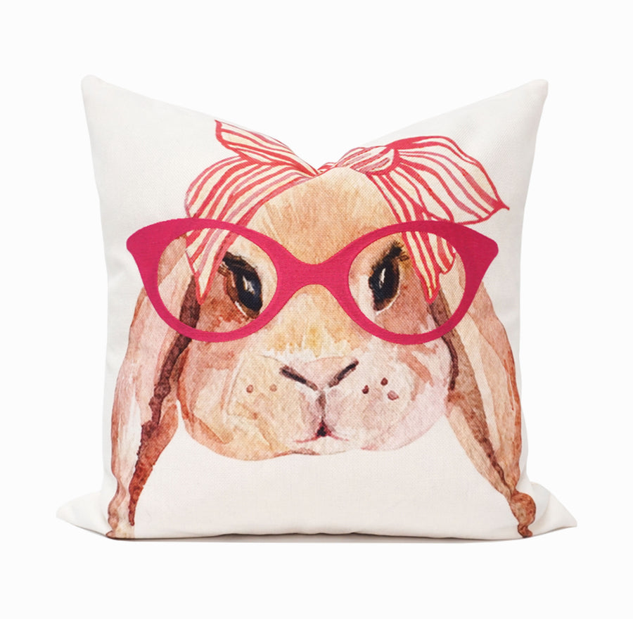 Easter Bunny Glasses Throw Pillow Cover | Pink | 20" x 20"