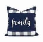 Family Applique Buffalo Check Throw Pillow Cover | Navy | 20" x 20"