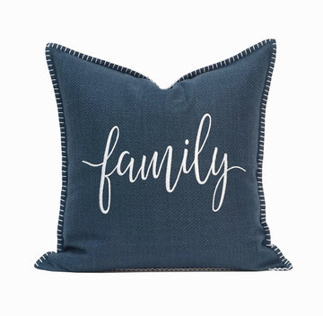 Family Whip Stitch Throw Pillow Cover | Navy | 20" x 20"