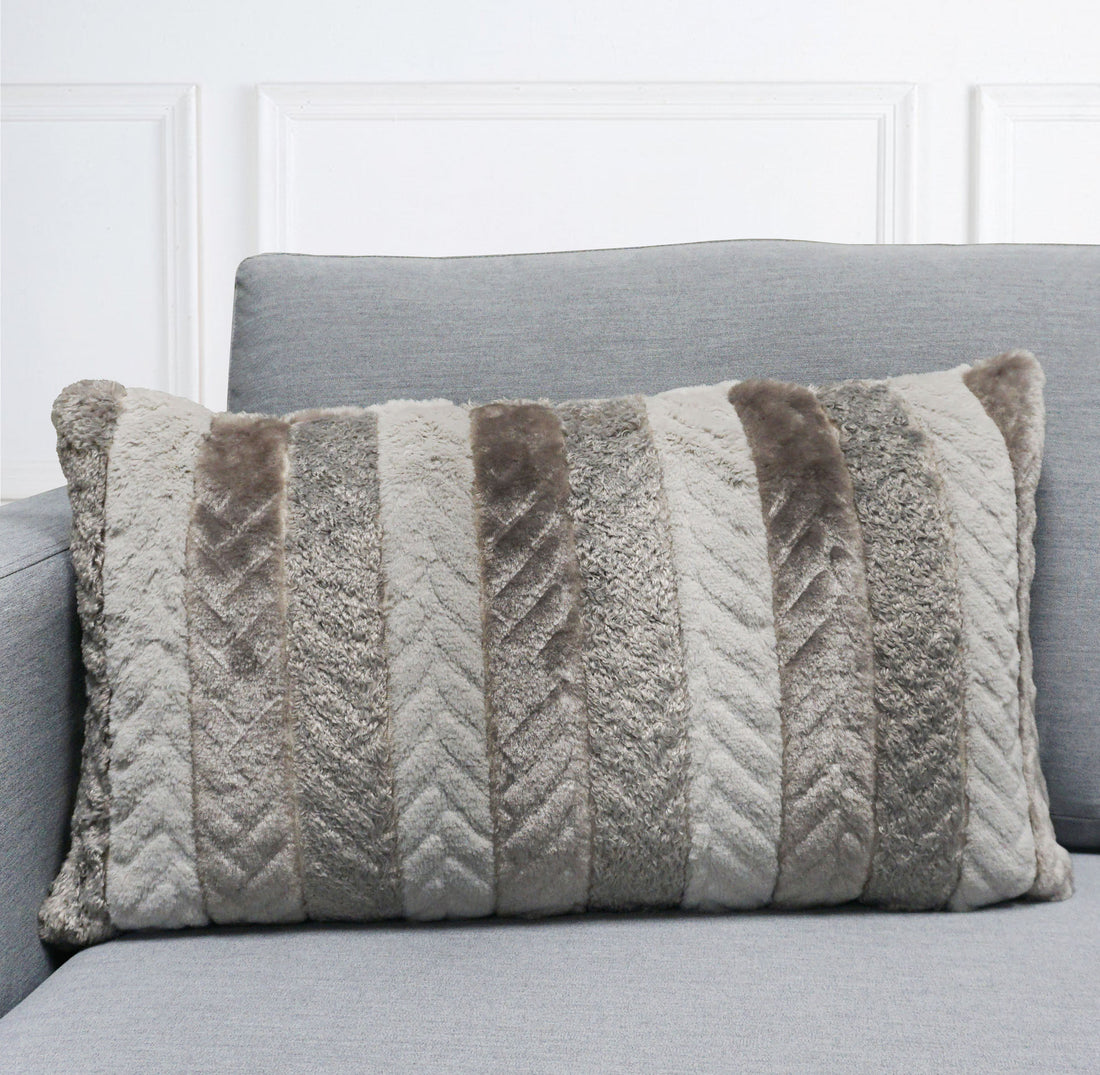 Gemma Stripe Faux Fur Throw Pillow | 14" x 24"