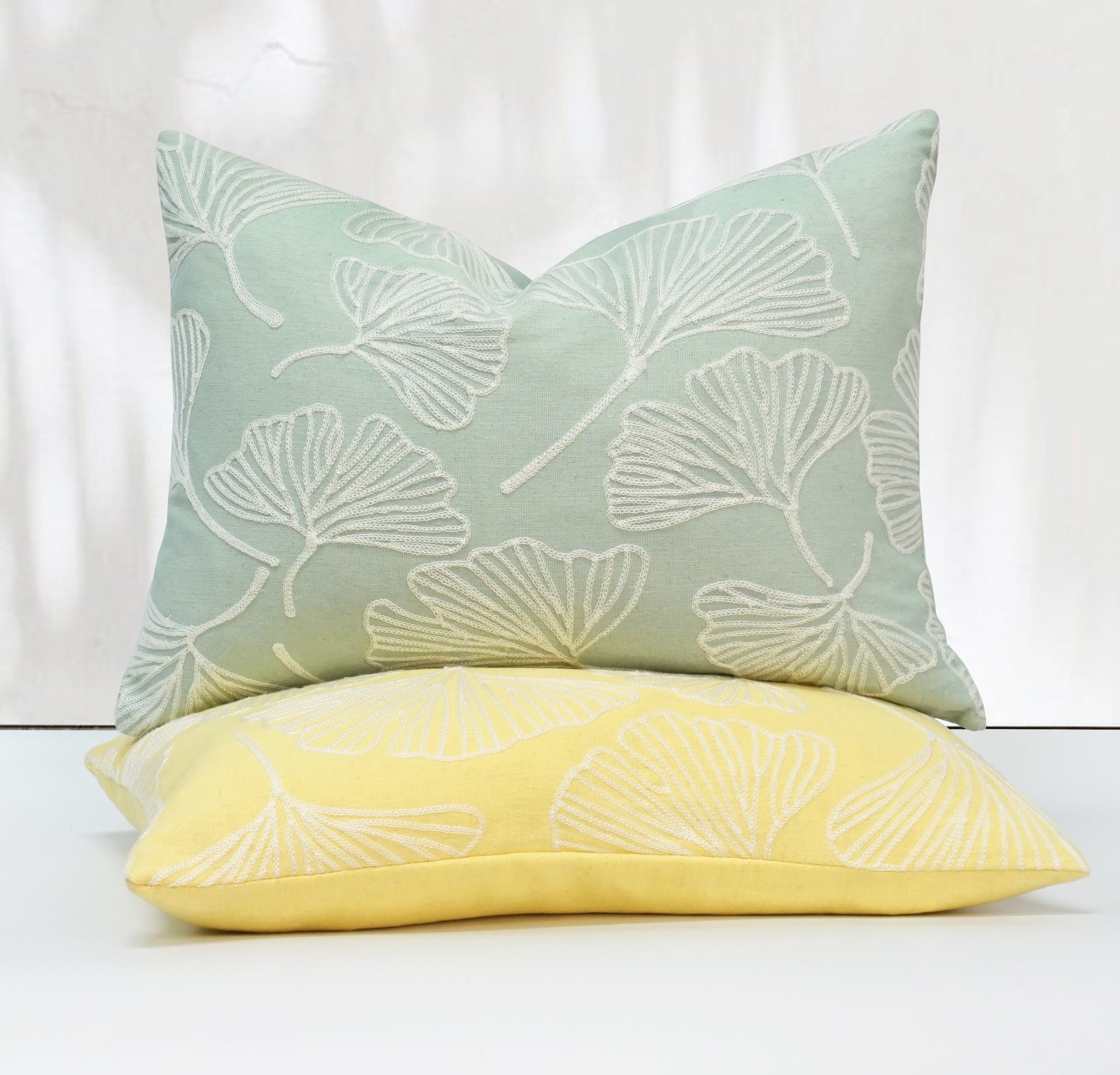 Lily Pad Embroidery Throw Pillow Cover | 14" x 20"