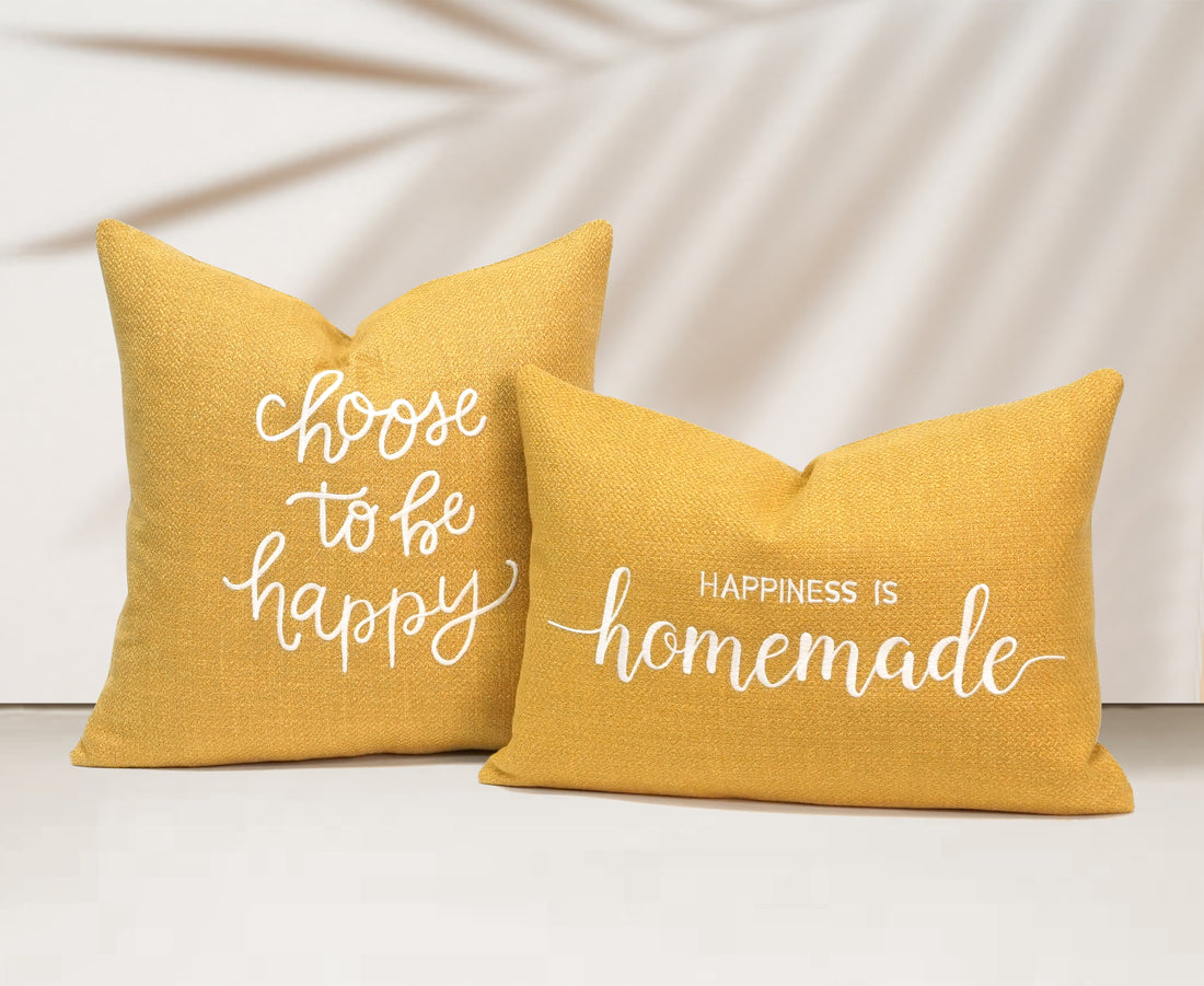 Choose To Be Happy Throw Pillow Cover | Yellow | 20" x 20"